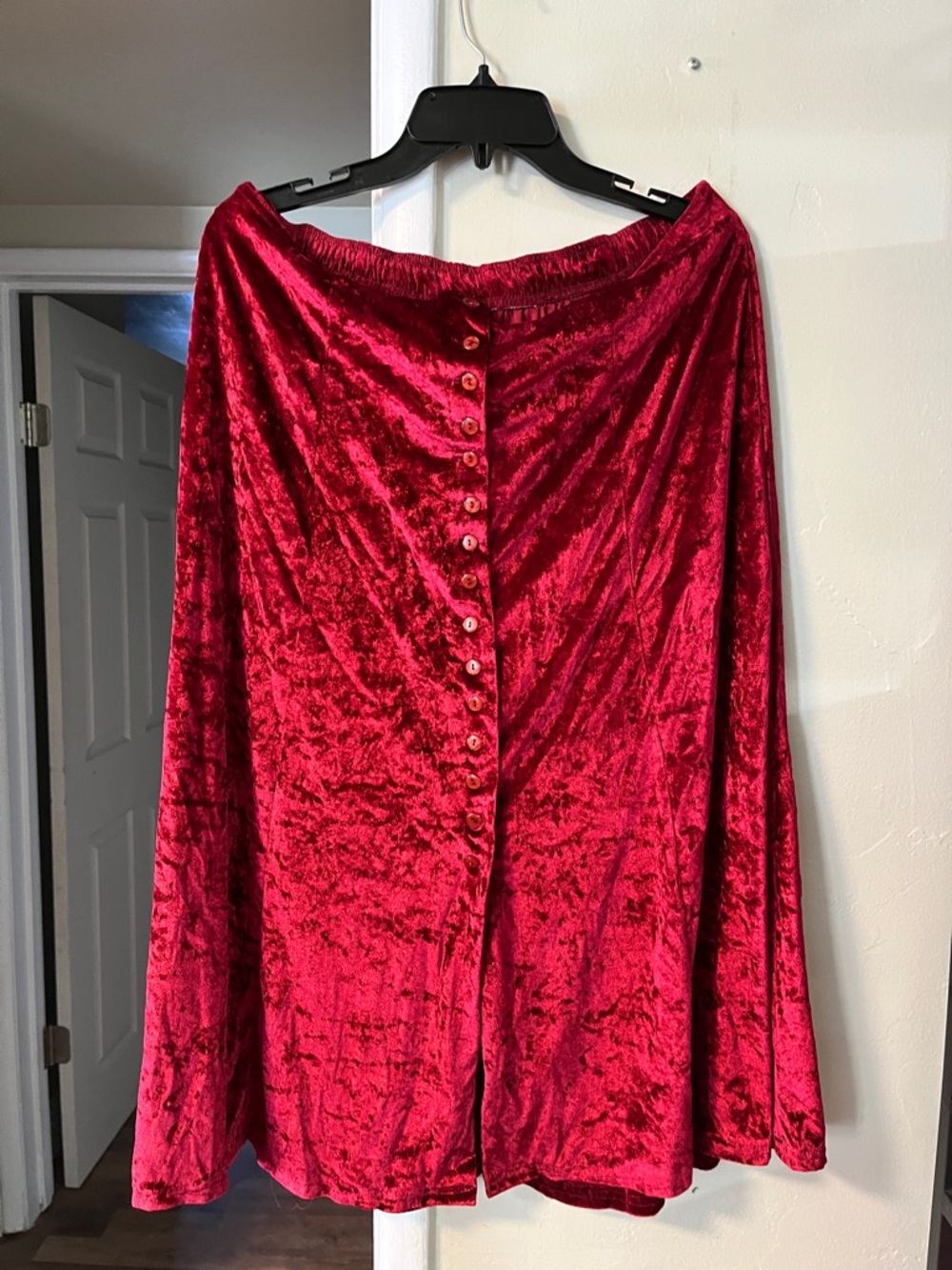 Red Velvet Button-Front Women's Skirt